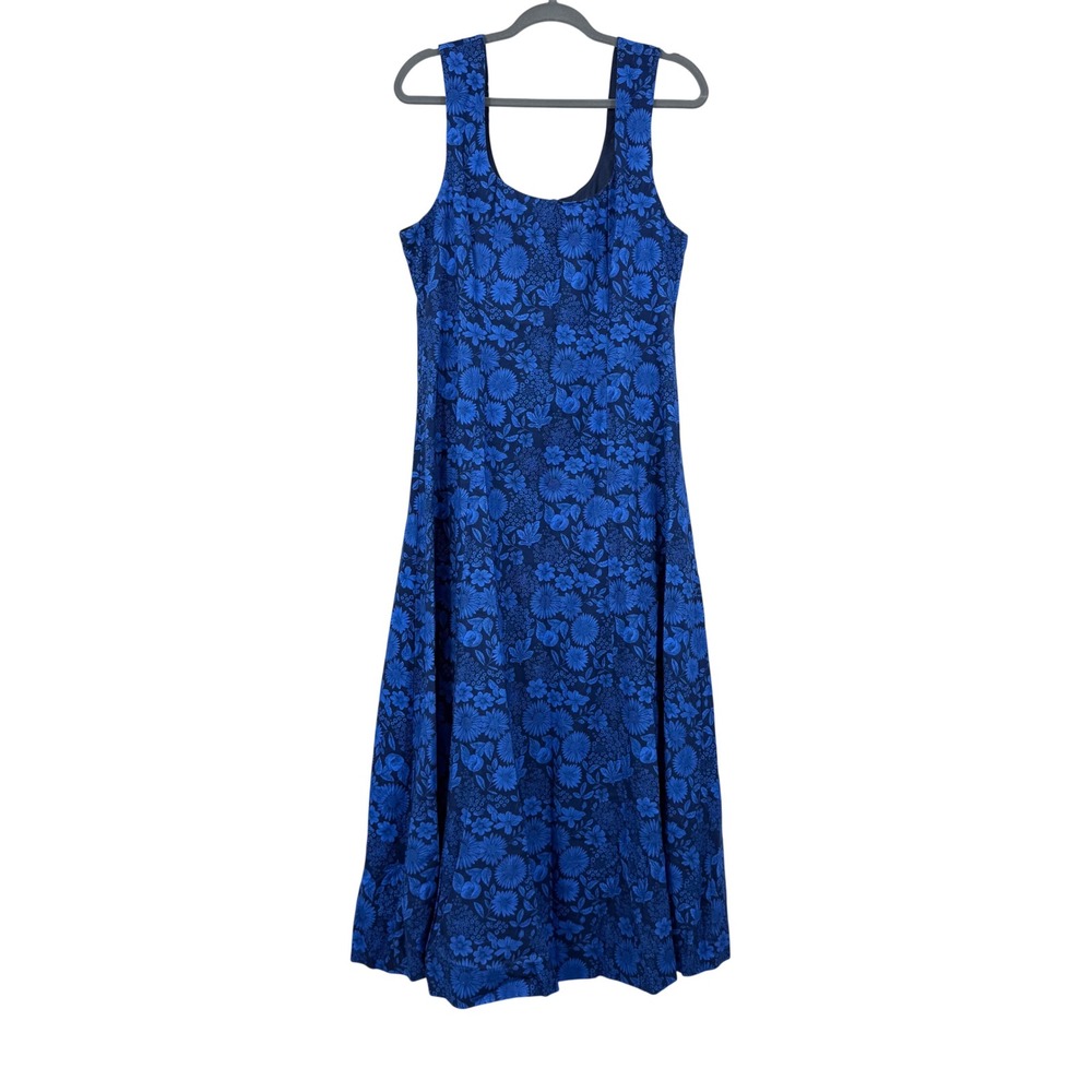 Hyacinth House Cobalt Blue Dahlia Floral Catie‎ Dress Large Linen Sleeveless NWT